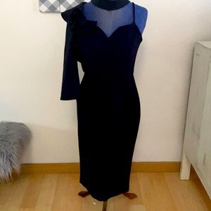 River Island ruffle black midi one sleeve dress 6